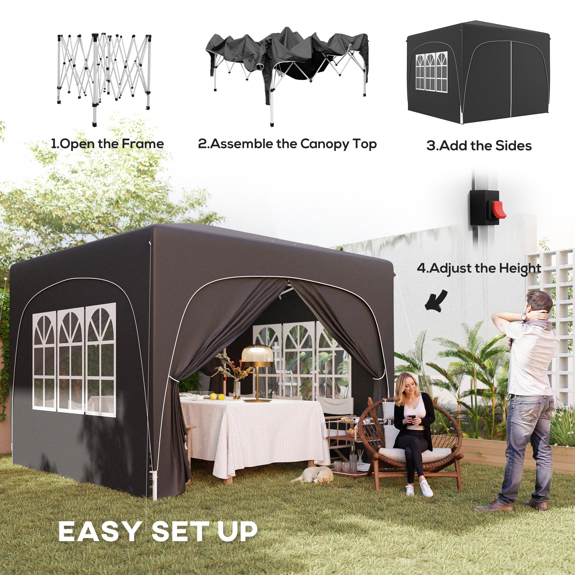3x3m Pop-Up Gazebo Shelter with UPF50+ Canopy - Black-3