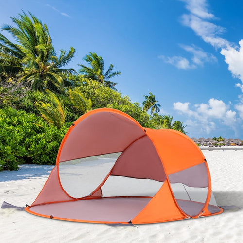 1-2 Person Automatic Pop-Up Beach Tent with UV Protection - Orange-0