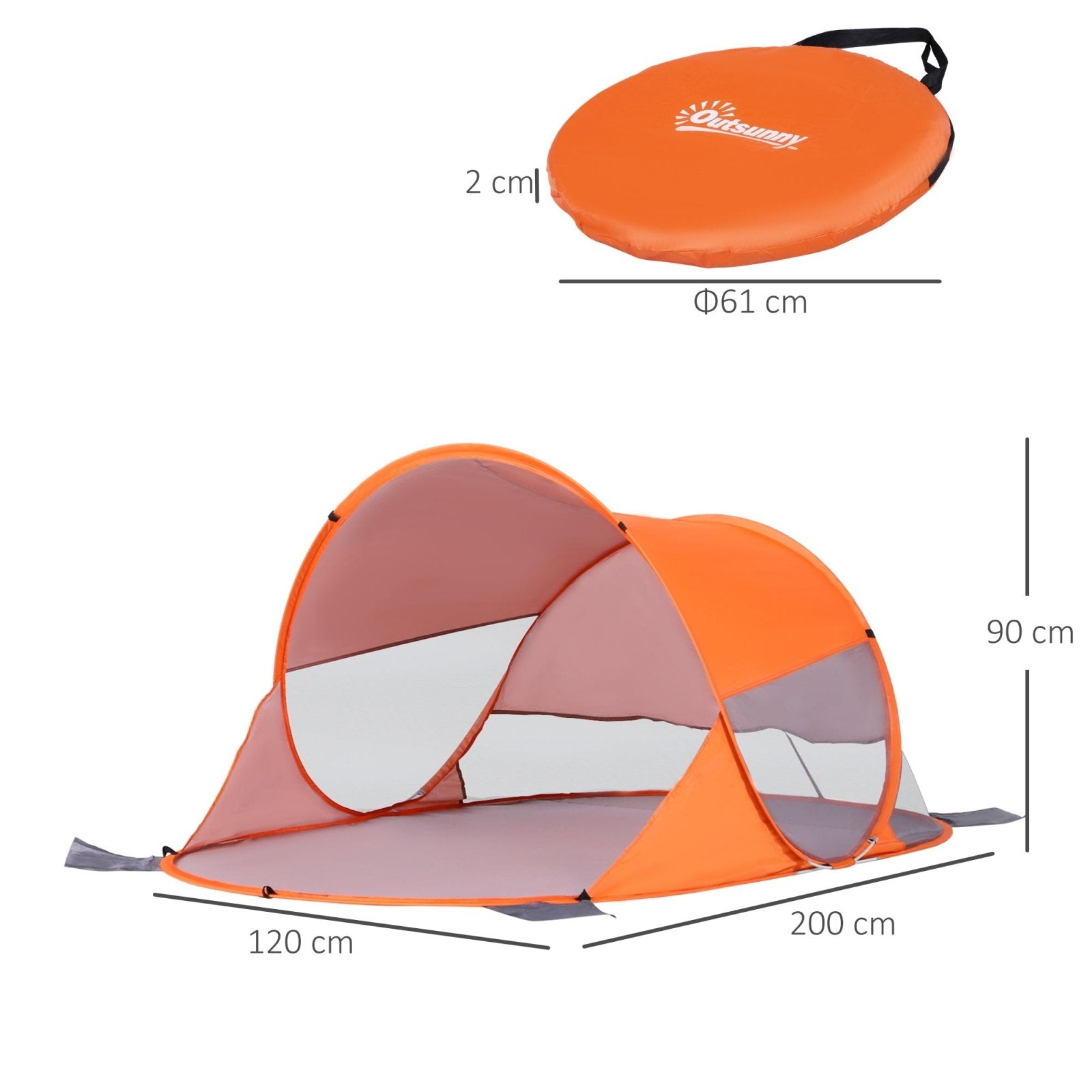 1-2 Person Automatic Pop-Up Beach Tent with UV Protection - Orange-2