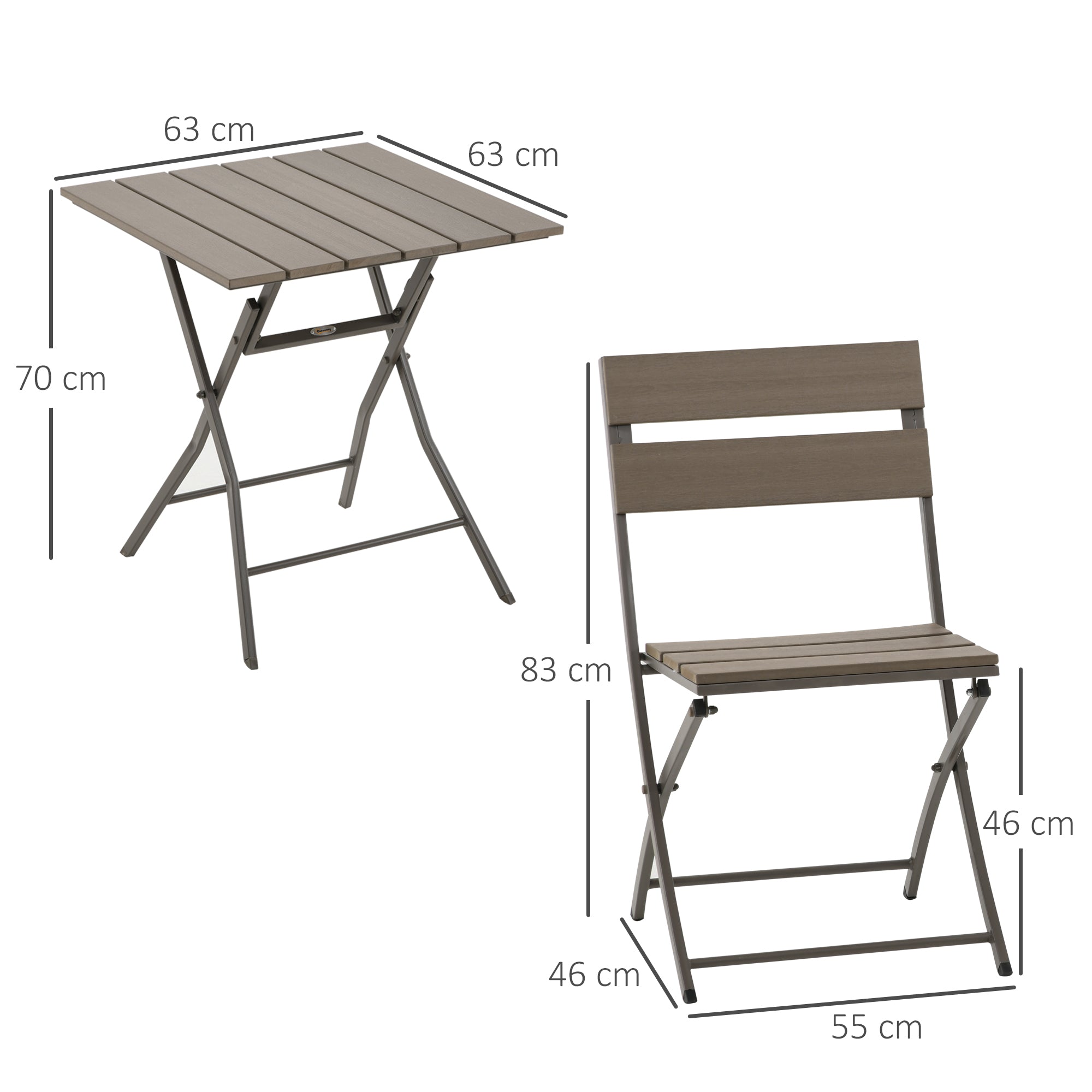 3 Piece Foldable Metal Garden Bistro Set - Grey-2