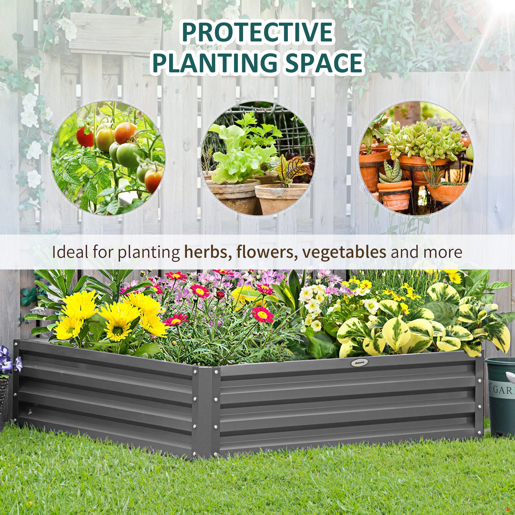432L Square Raised Garden Bed Box Steel Frame for Vegetables, Flowers and Herbs, 120 x 120 x 30cm, Light Grey-3