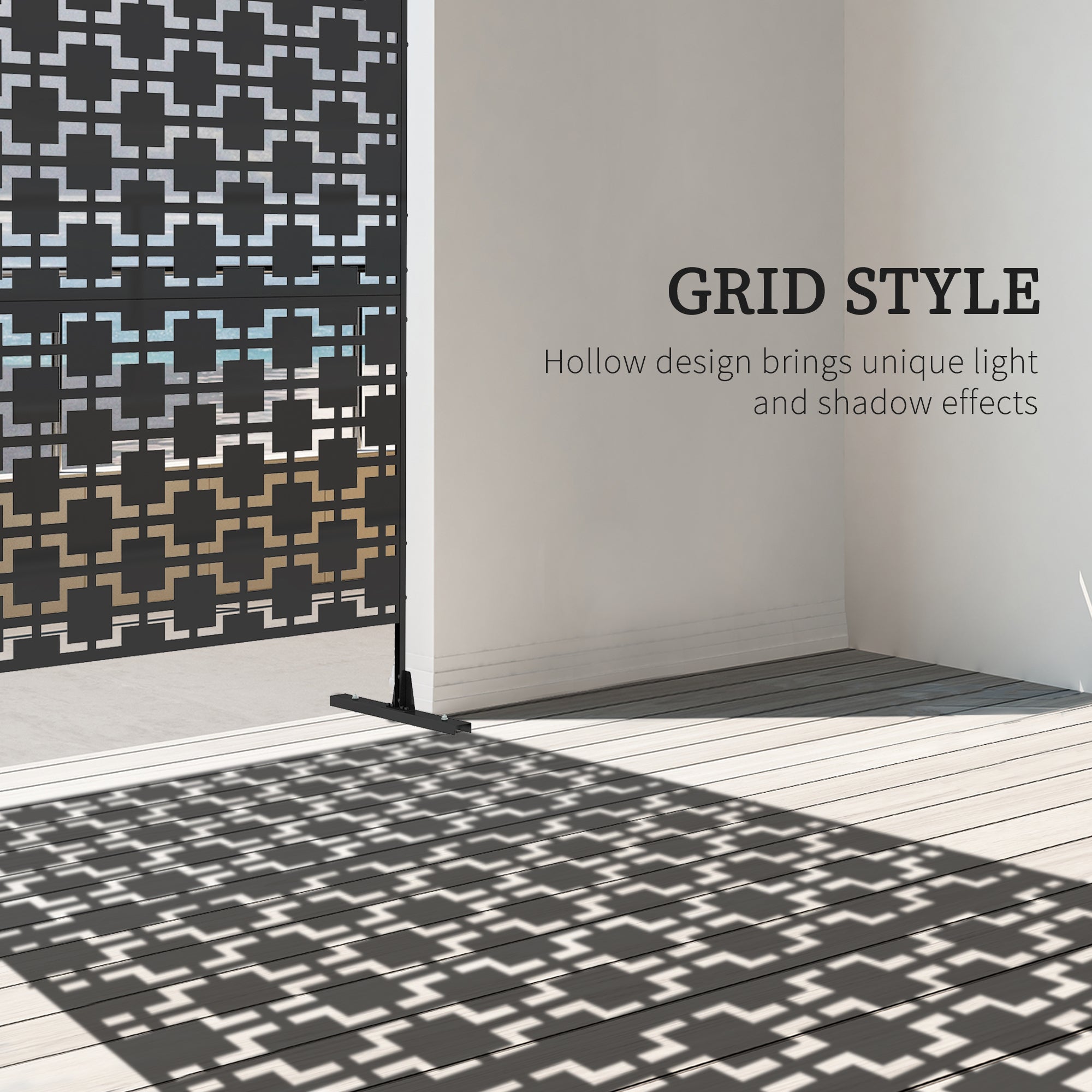 Metal Decorative Privacy Screen Outdoor Divider, Black Grid-3