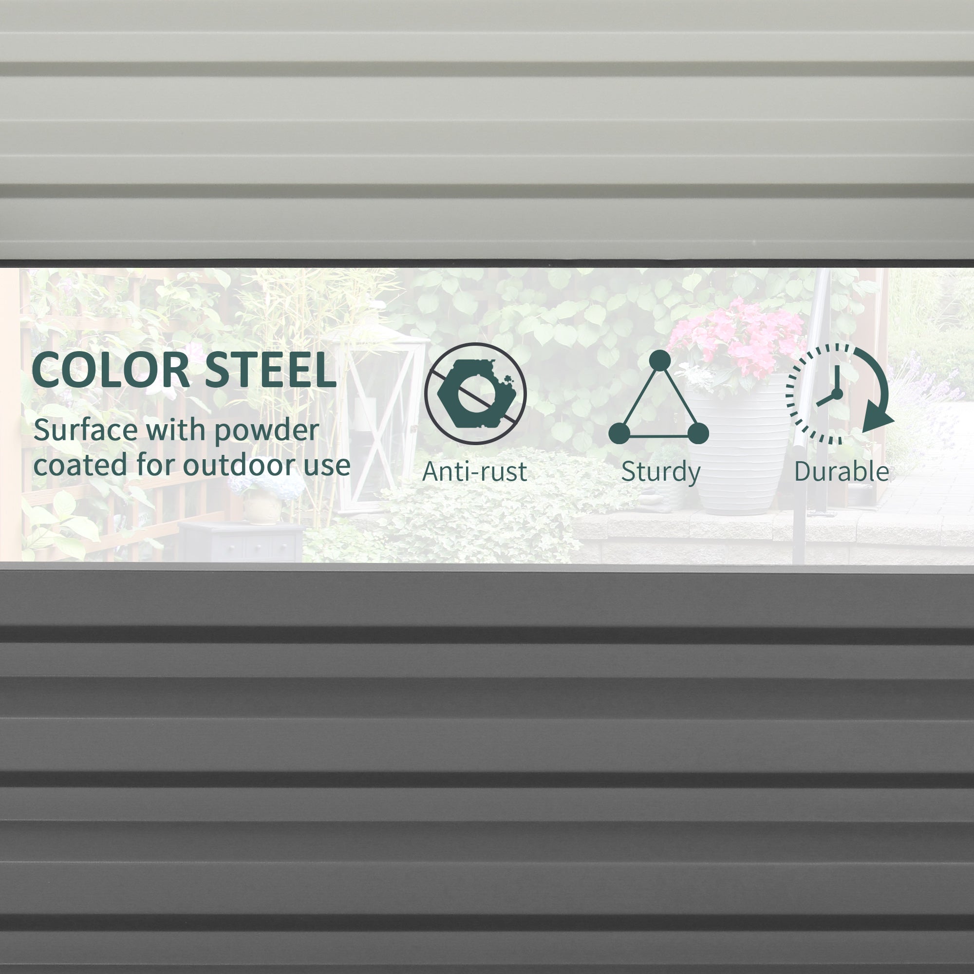 432L Square Raised Garden Bed Box Steel Frame for Vegetables, Flowers and Herbs, 120 x 120 x 30cm, Light Grey-4