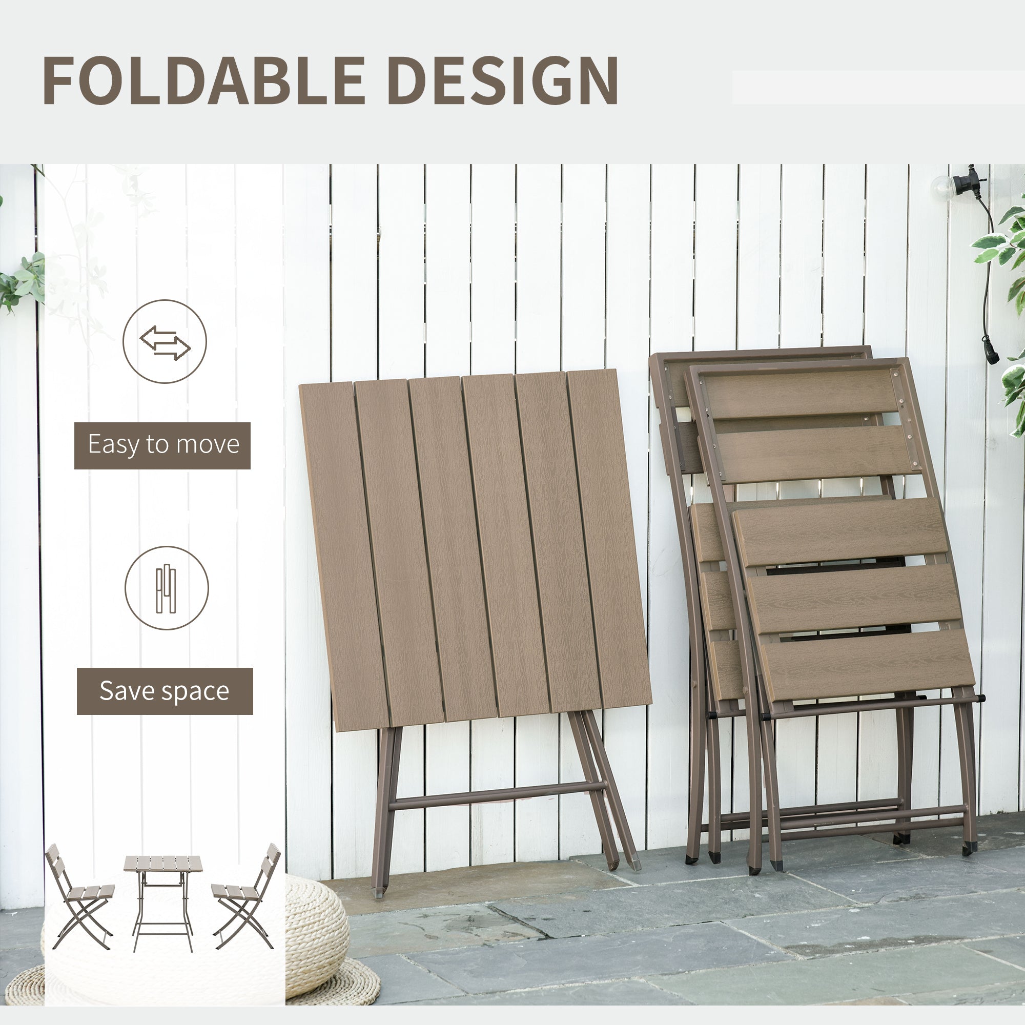3 Piece Foldable Metal Garden Bistro Set - Grey-4
