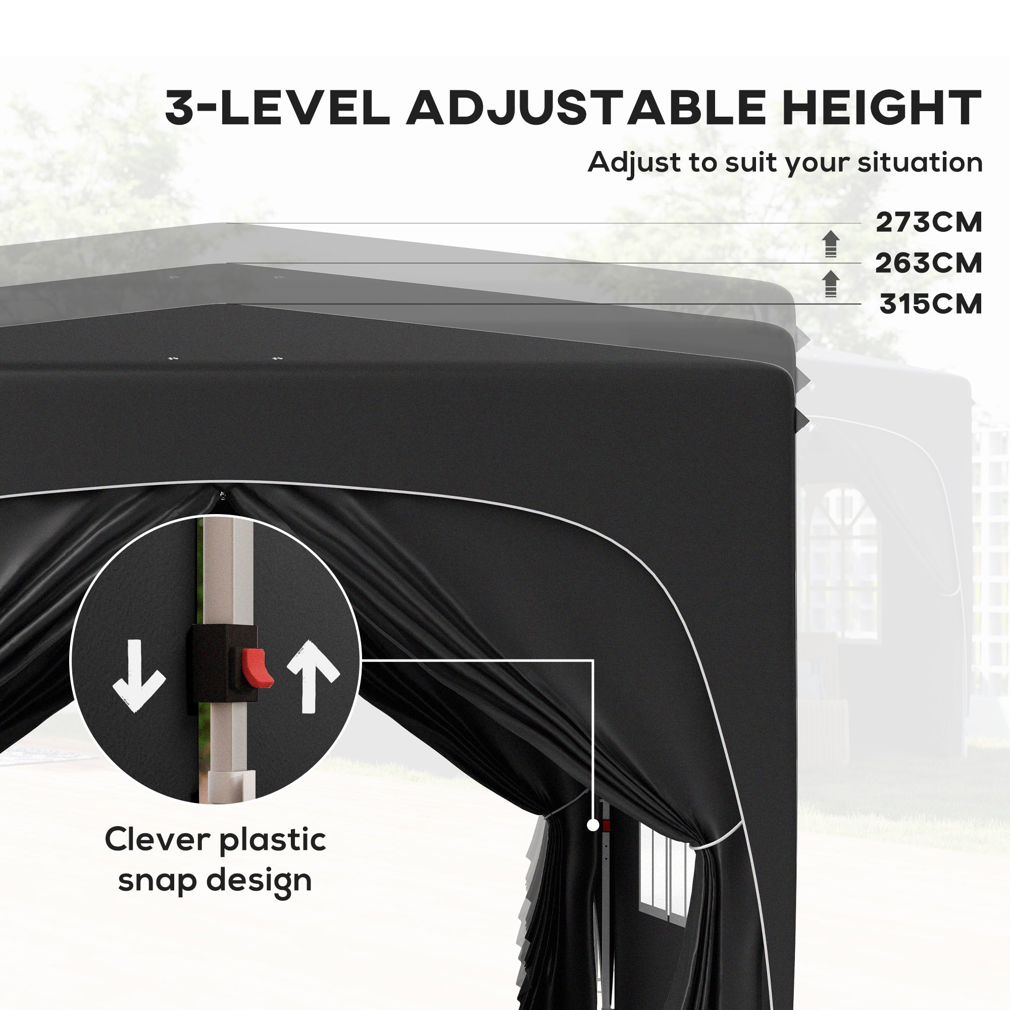3x3m Pop-Up Gazebo Shelter with UPF50+ Canopy - Black-4