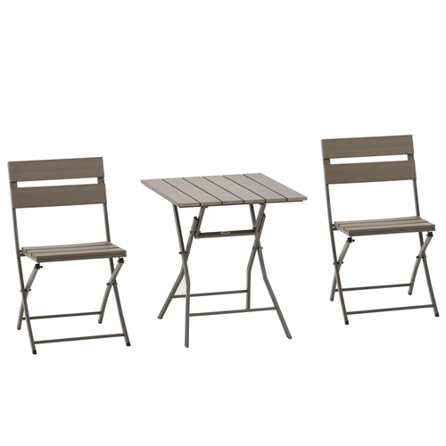 3 Piece Foldable Metal Garden Bistro Set - Grey-0