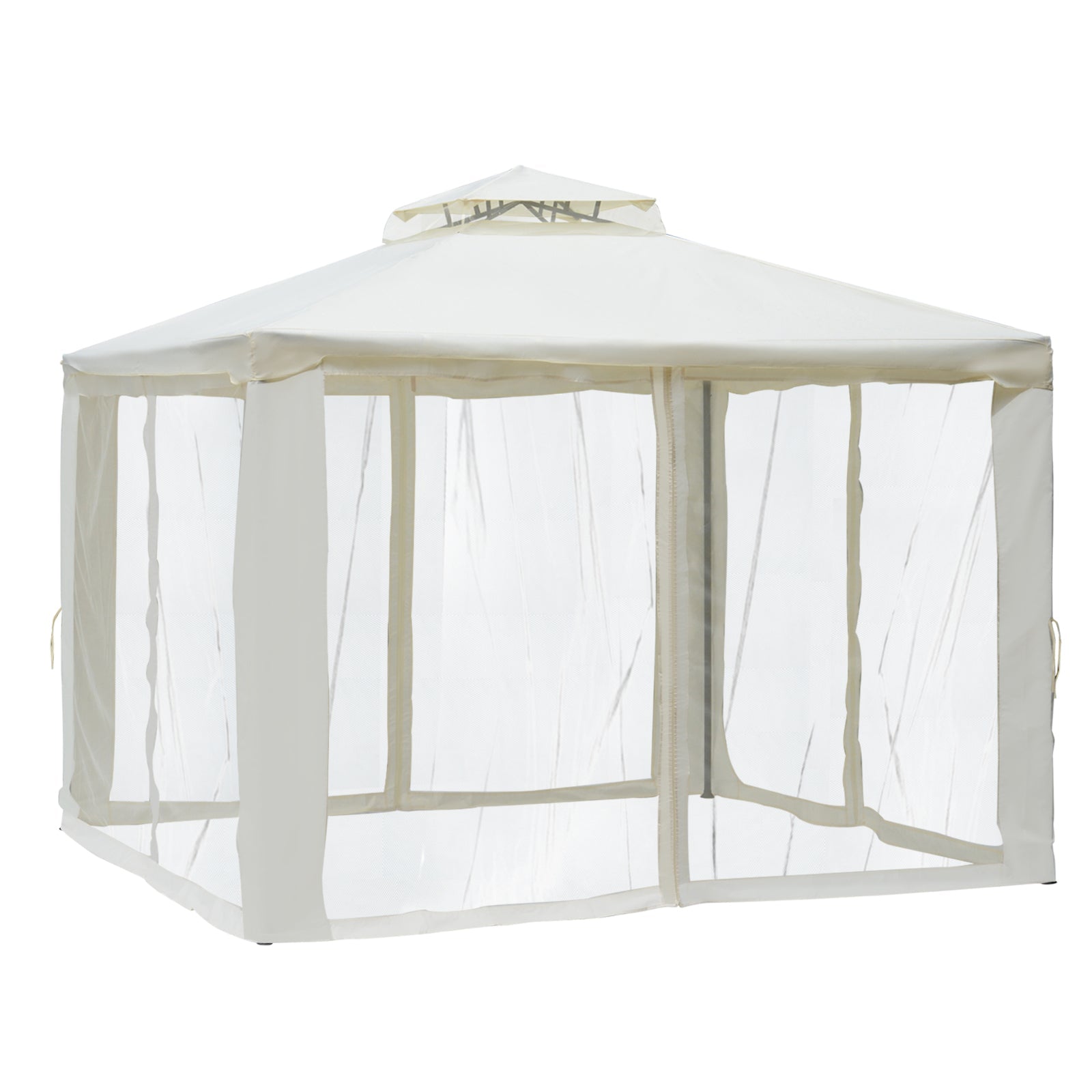 3 x 3 Meter Metal Gazebo with Netting - Cream White Outdoor Shelter-0