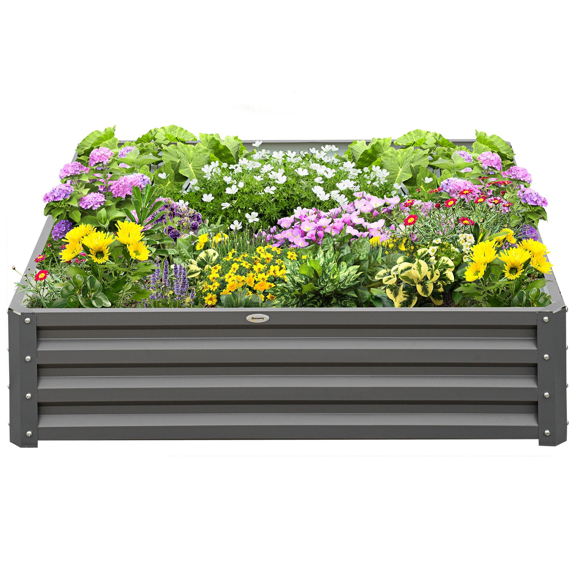 432L Square Raised Garden Bed Box Steel Frame for Vegetables, Flowers and Herbs, 120 x 120 x 30cm, Light Grey-0