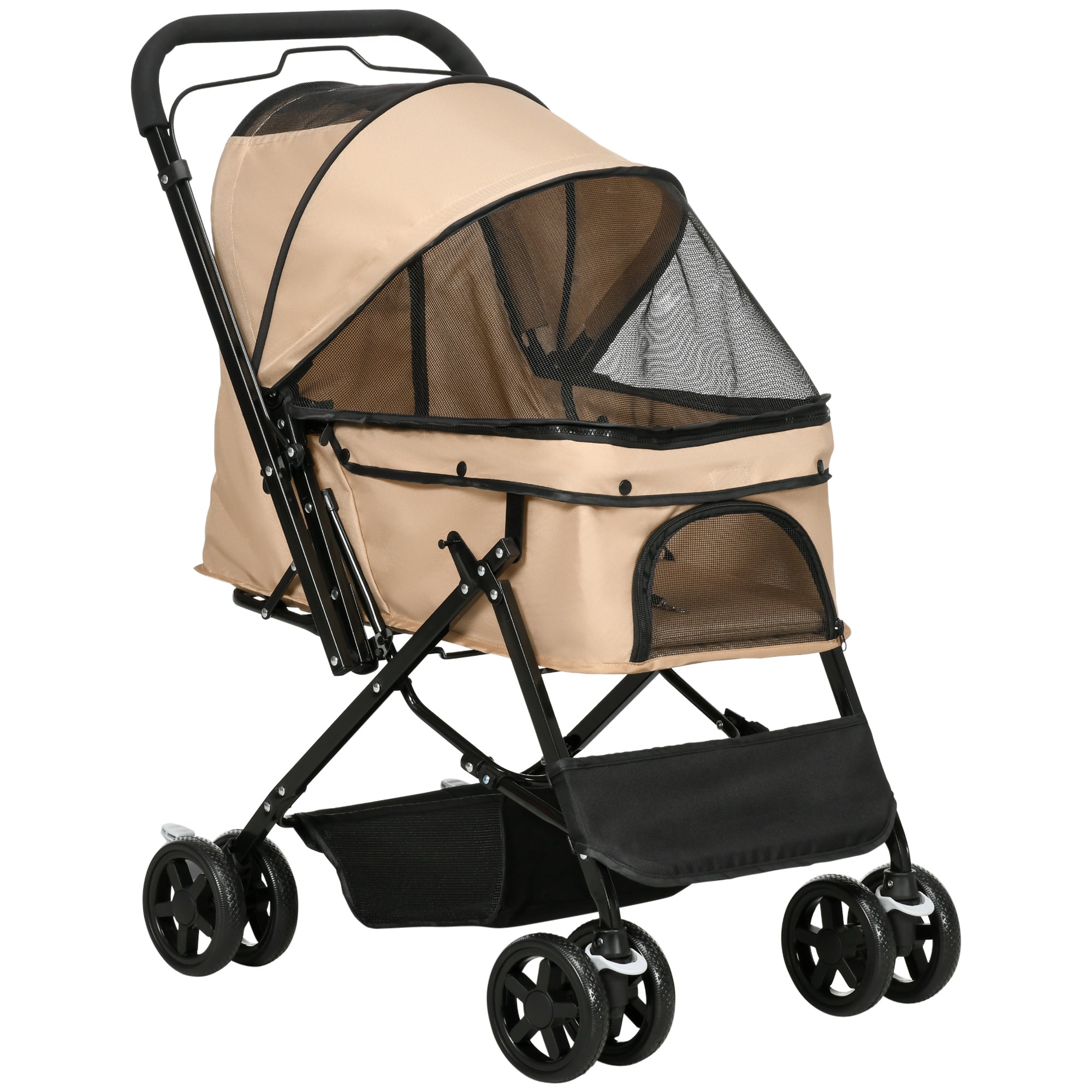 Pet Stroller Pushchair Foldable Travel Dog Cat Carriage w/ Reversible Handle Brake Basket-0