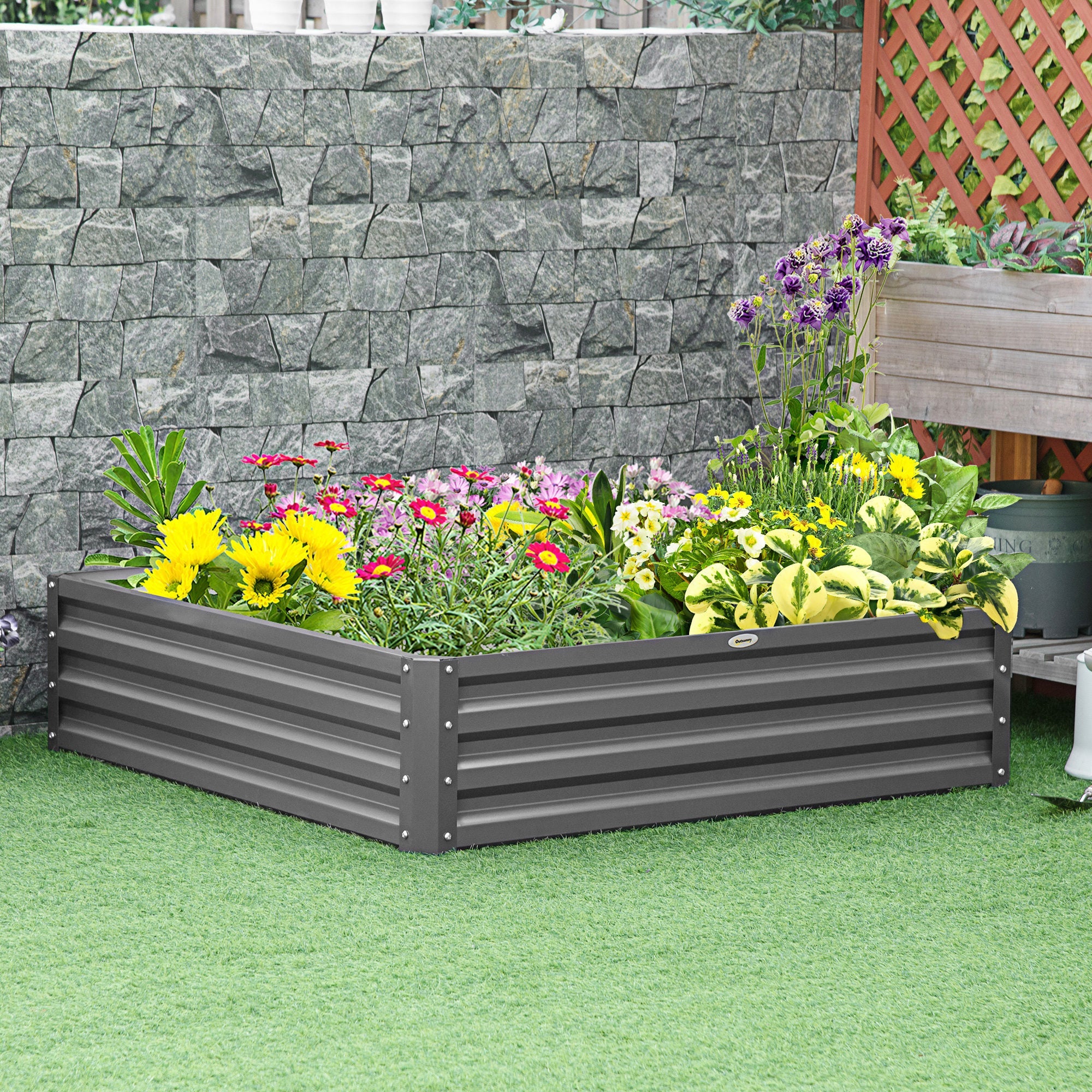 432L Square Raised Garden Bed Box Steel Frame for Vegetables, Flowers and Herbs, 120 x 120 x 30cm, Light Grey-1