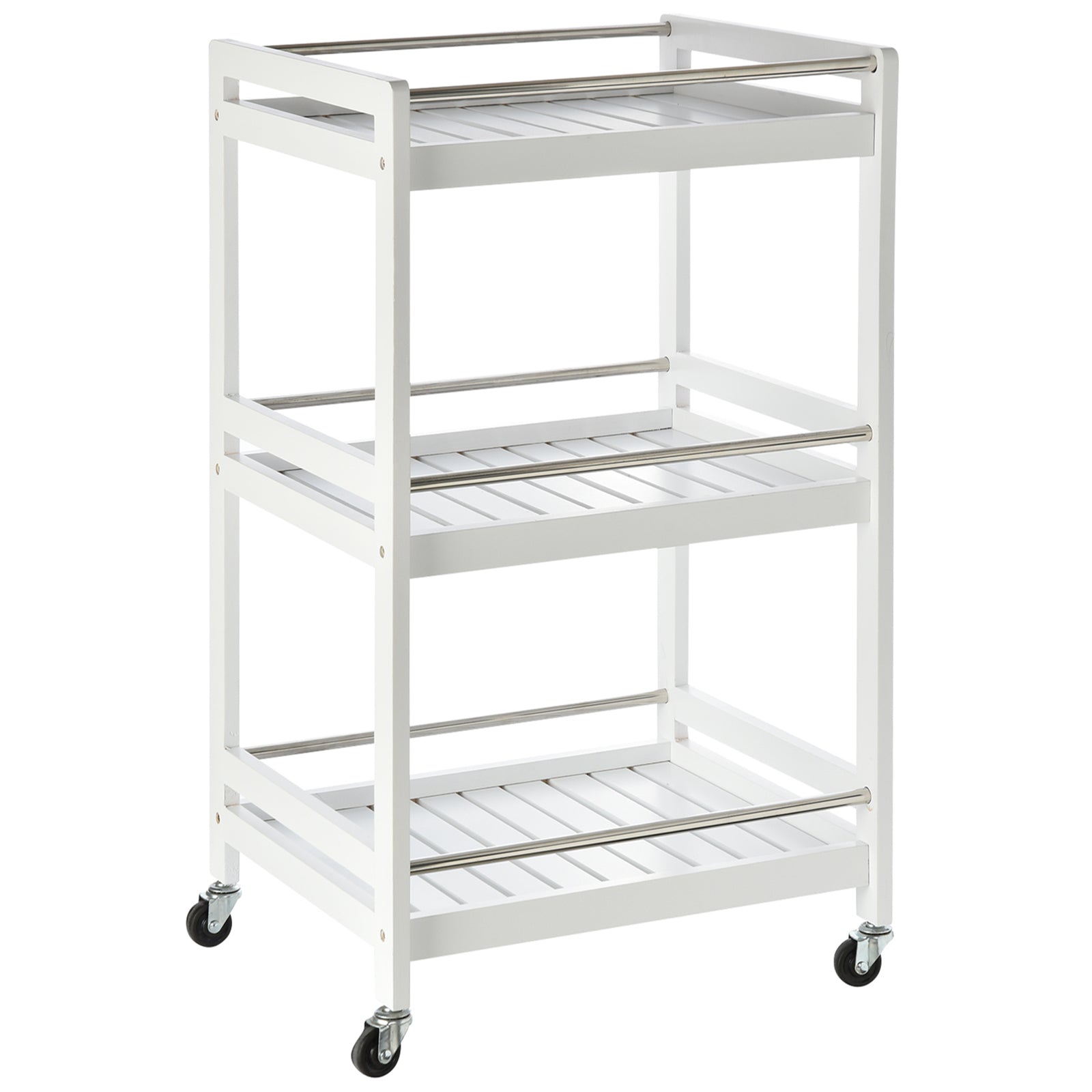 3-Tier Home Trolley Kitchen Storage w/ Steel Bars 4 Wheels Rolling Unit Organiser Living Room White-0