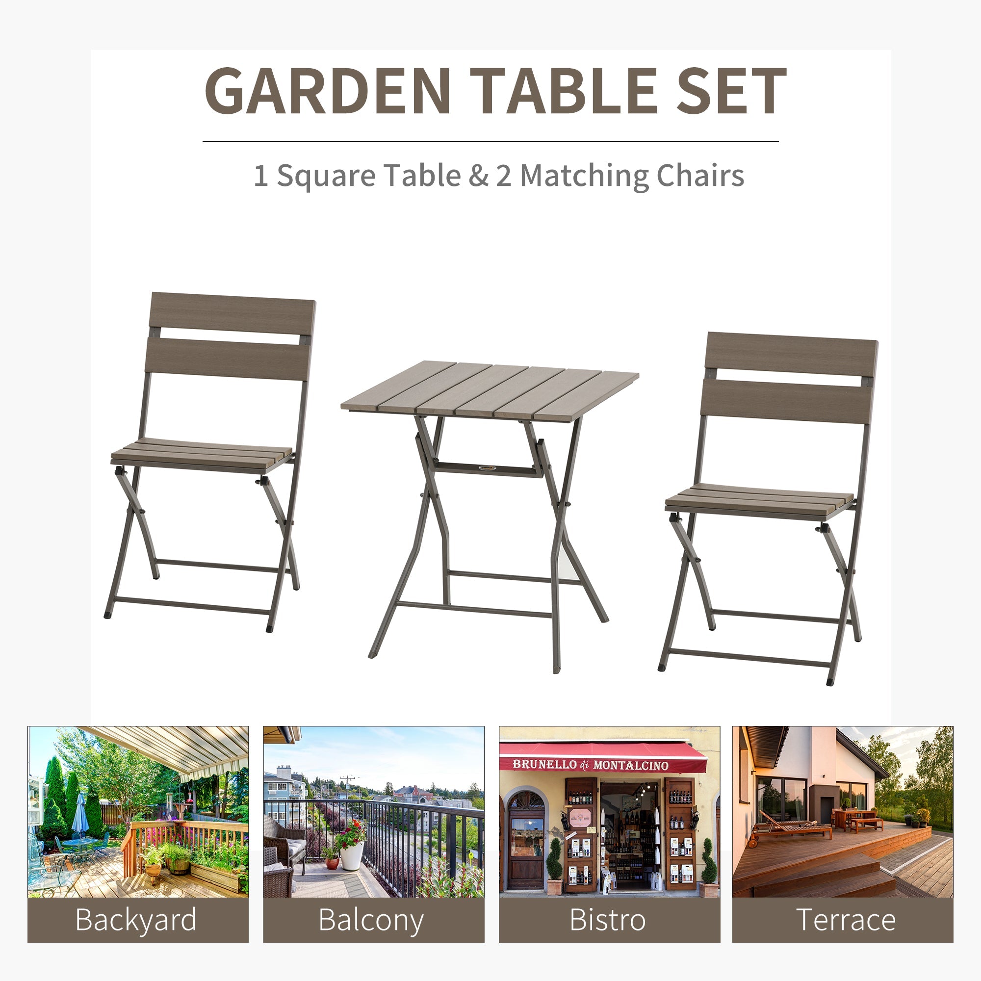 3 Piece Foldable Metal Garden Bistro Set - Grey-3