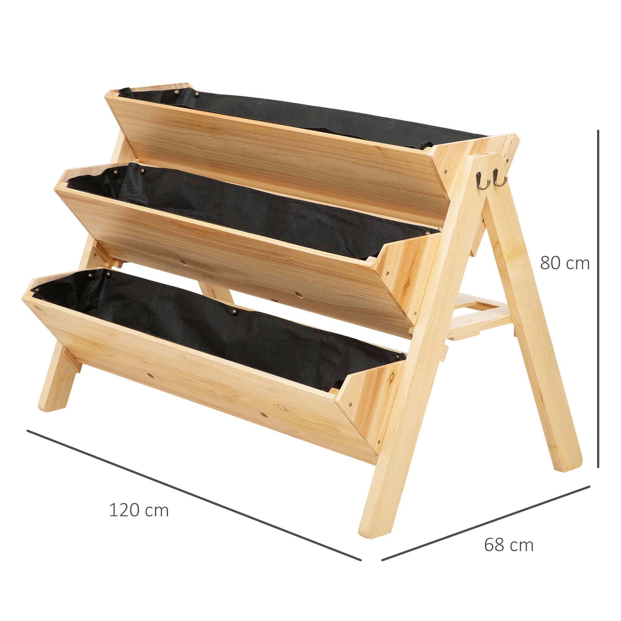 3 Tier Raised Beds for Garden, Wooden Planter Boxes with Clapboard and Hooks, 142L, 120 x 68 x 80cm-2