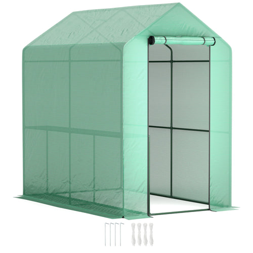 120 x 186cm Walk-In Greenhouse with Shelves - Green Steel Frame-0