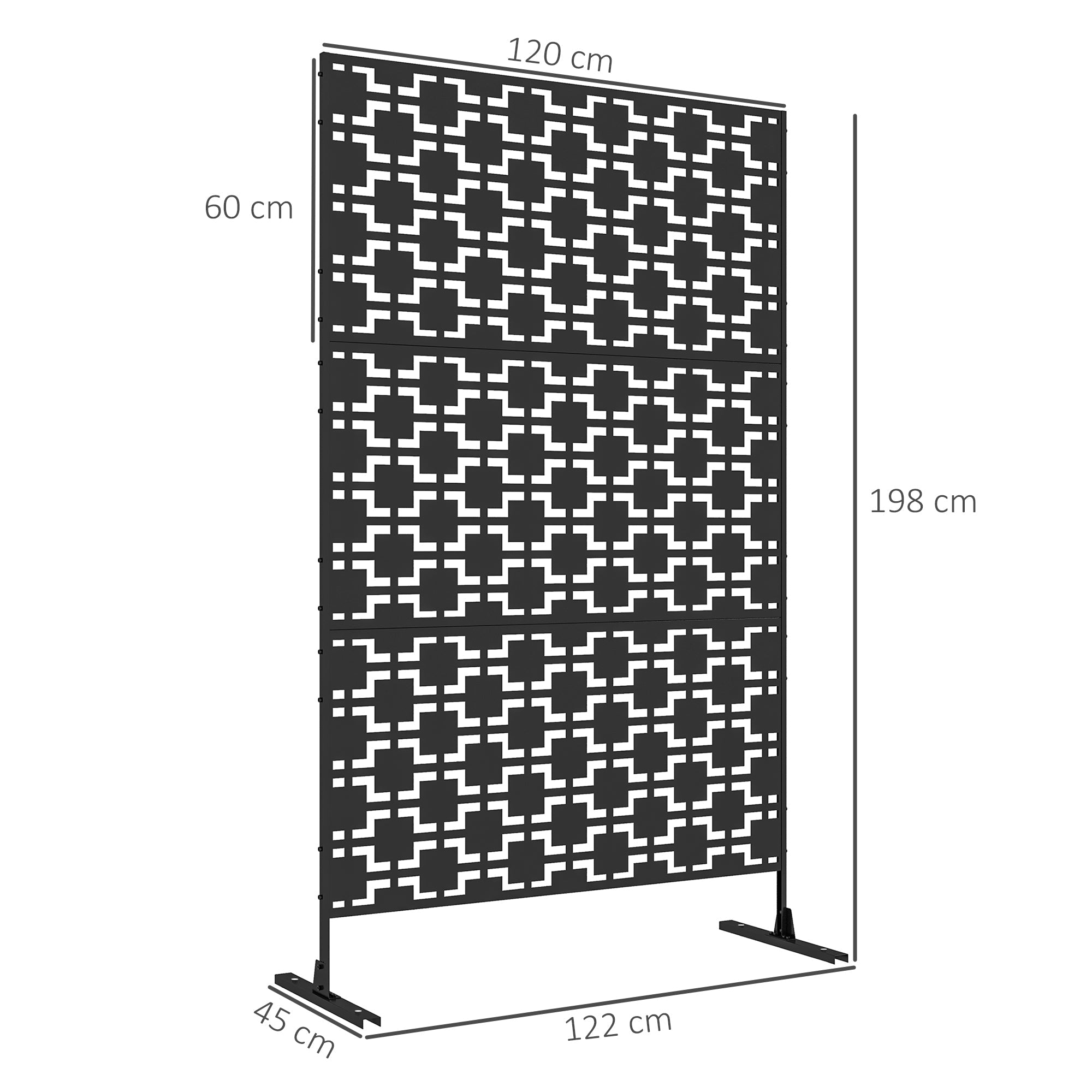 Metal Decorative Privacy Screen Outdoor Divider, Black Grid-2