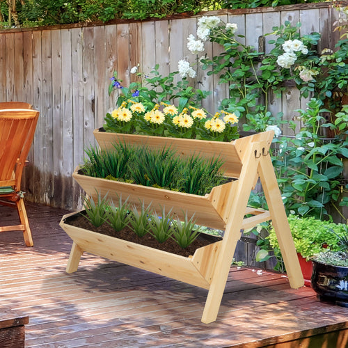 3 Tier Raised Beds for Garden, Wooden Planter Boxes with Clapboard and Hooks, 142L, 120 x 68 x 80cm-1