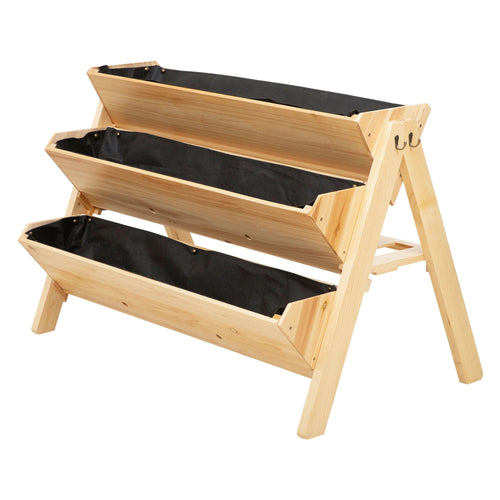 3 Tier Raised Beds for Garden, Wooden Planter Boxes with Clapboard and Hooks, 142L, 120 x 68 x 80cm-0