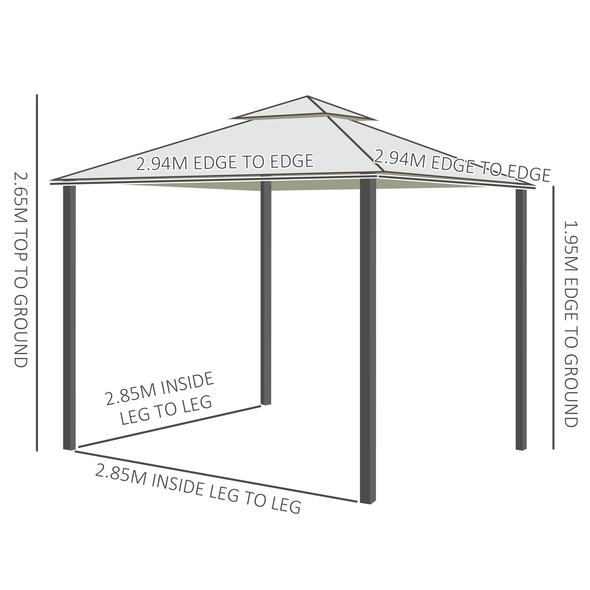 3 x 3 Meter Metal Gazebo with Netting - Cream White Outdoor Shelter-2