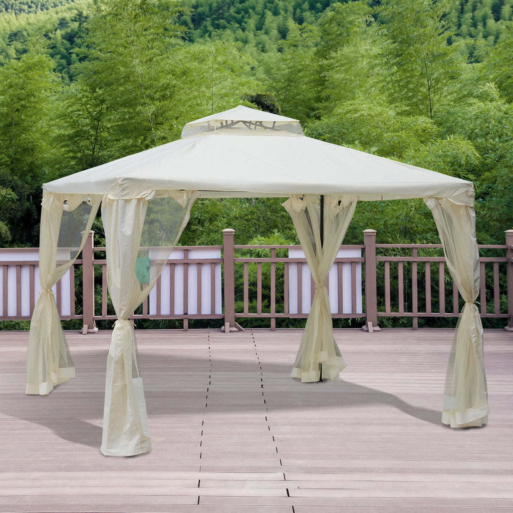 3 x 3 Meter Metal Gazebo with Netting - Cream White Outdoor Shelter-1
