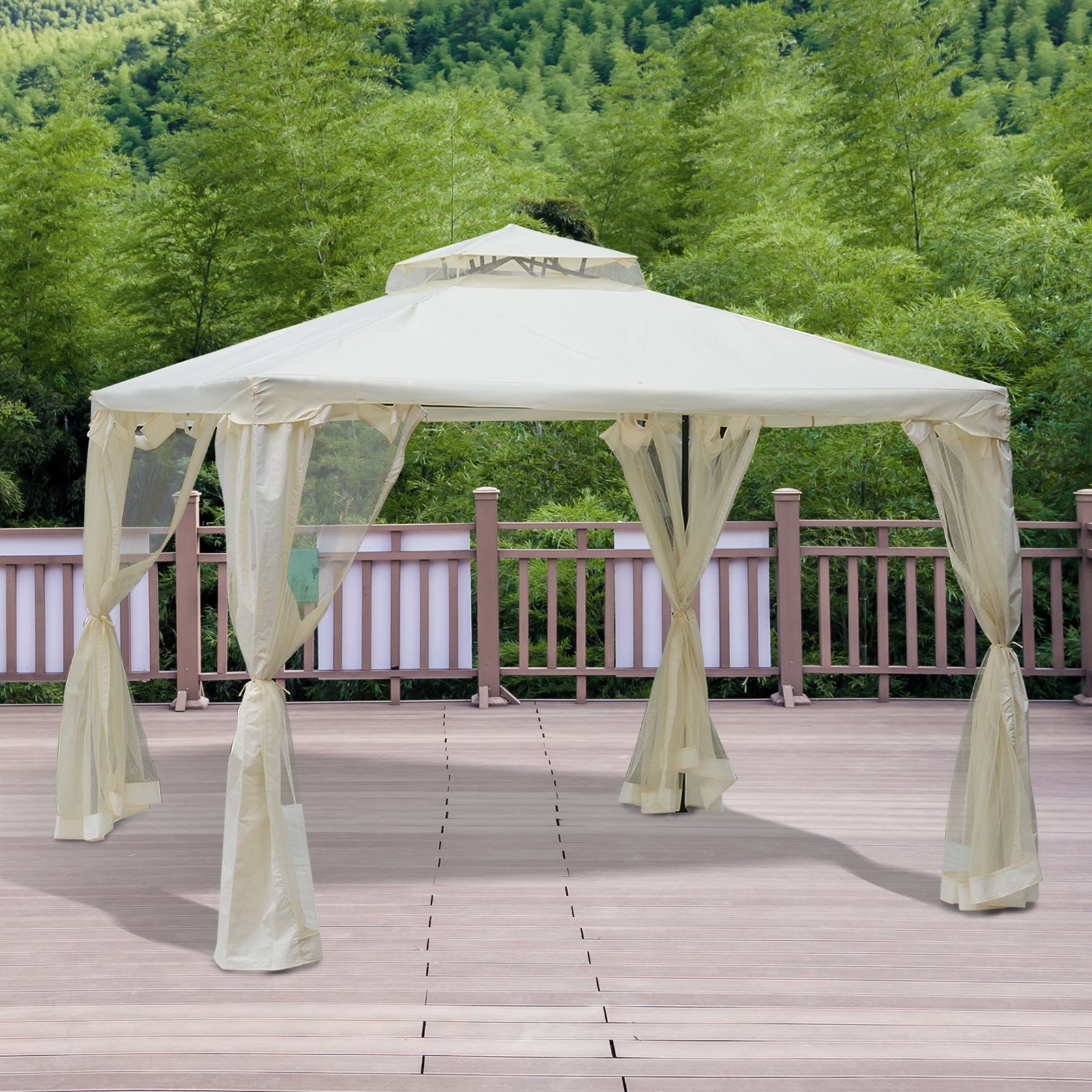 3 x 3 Meter Metal Gazebo with Netting - Cream White Outdoor Shelter-1