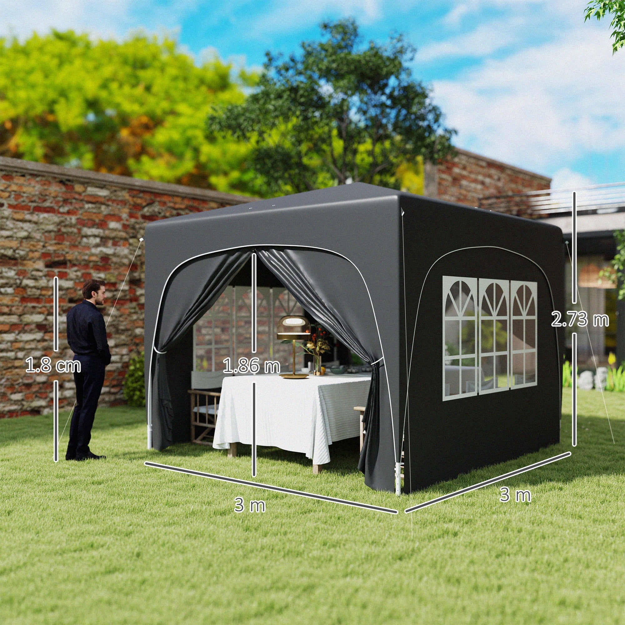 3x3m Pop-Up Gazebo Shelter with UPF50+ Canopy - Black-2