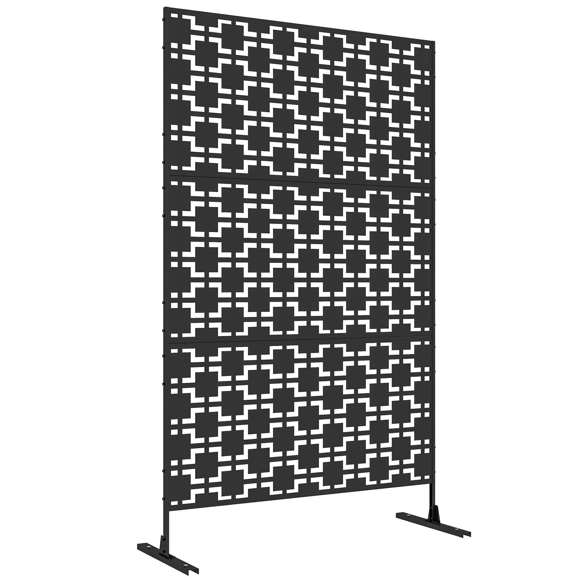 Metal Decorative Privacy Screen Outdoor Divider, Black Grid-0